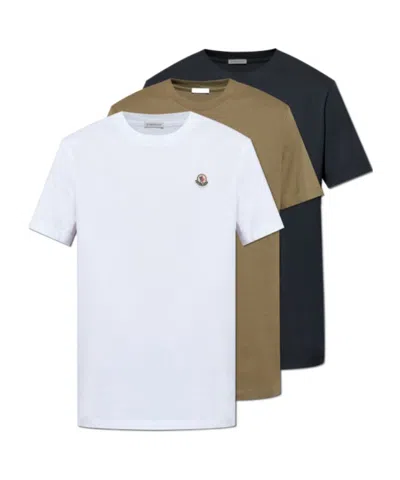 Moncler Set Of 3 Logo Cotton Jersey T-shirts In White