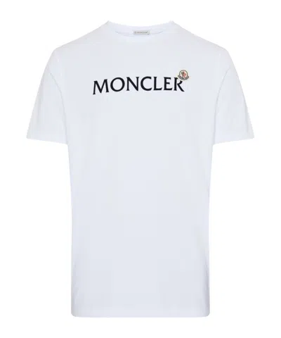 Moncler Mens White Flocked-logo Badge Short-sleeve Cotton-jersey T-shirt