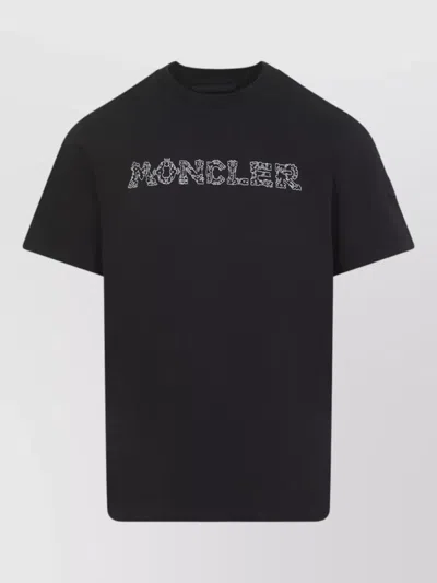 Moncler Short Sleeves Cotton T Shirt Round Neck In Blue