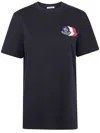 Moncler Blue T-shirt With Embroidered Tricolor Logo In Blue