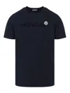 Moncler Men T-shirt With Flocked Cotton Logo In Blue