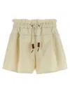 Moncler Twill Shorts With Drawstring Waist And Ruffled Trim In Neutral