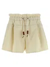 Moncler Twill Shorts With Drawstring Waist And Ruffled Trim In Neutral