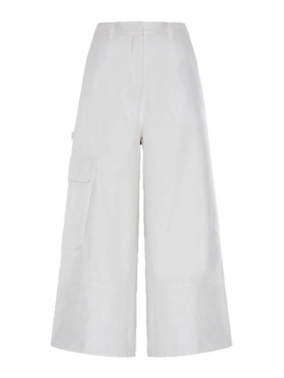 Moncler Cropped Wide Leg Trousers. In White
