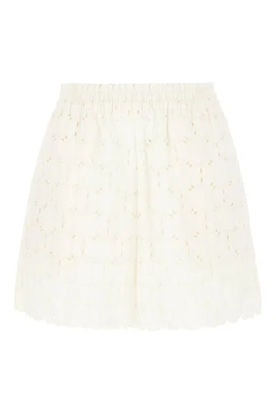 Moncler Eyelet Detail Elastic Waistband Scalloped Hem Shorts In Multi