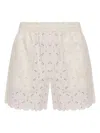 Moncler Embroidered Bermuda Shorts With Scalloped Edges In Neutral