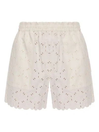 MONCLER MONCLER IVORY COTTON EMBROIDERED SHORTS