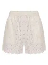 Moncler Embroidered Bermuda Shorts With Scalloped Edges In Neutral