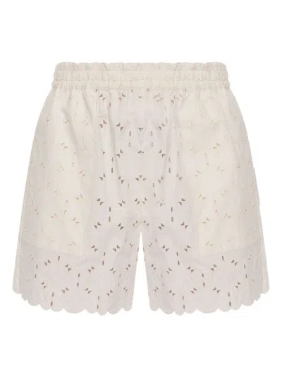MONCLER MONCLER IVORY COTTON EMBROIDERED SHORTS