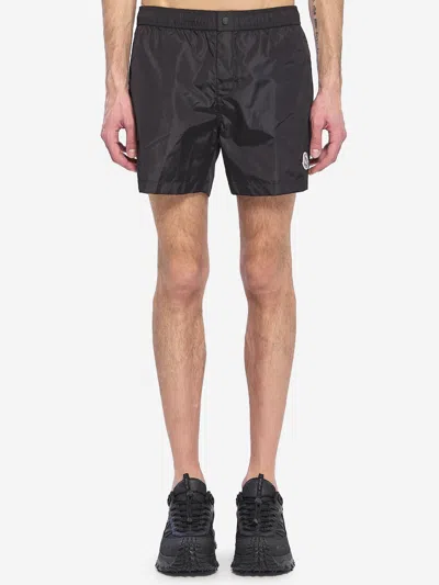 Moncler Swim Shorts With A Logo Patch In Black