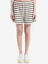 Moncler Striped Shorts With Drawstring And Logo In White
