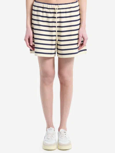 Moncler Striped Shorts With Drawstring And Logo In White