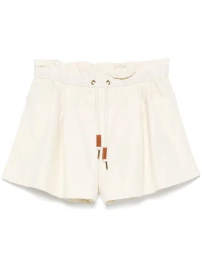 Moncler Shorts With Layered Design And Drawstring On The Front In Cotton Blend Woman In Neutral