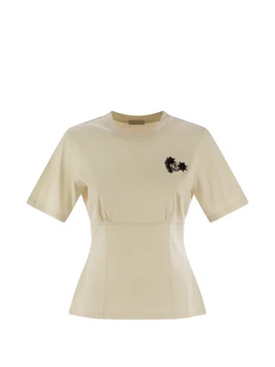 Moncler Cotton T-shirt With Handmade Beads In Neutral