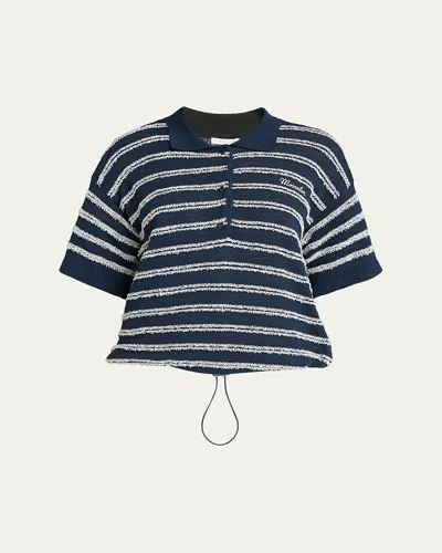 Moncler Short-sleeve Cotton Terry Polo Top In Blue