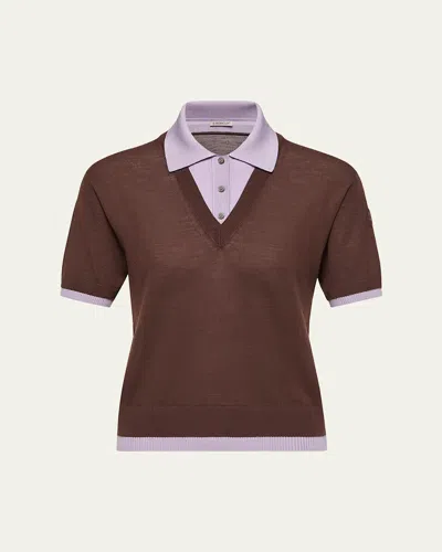 Moncler Short-sleeve Layered Polo Sweater In Brown