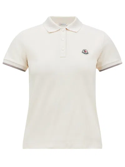 Moncler Short-sleeve Snap-button Top With Logo Patch And Ribbed Cuffs In White