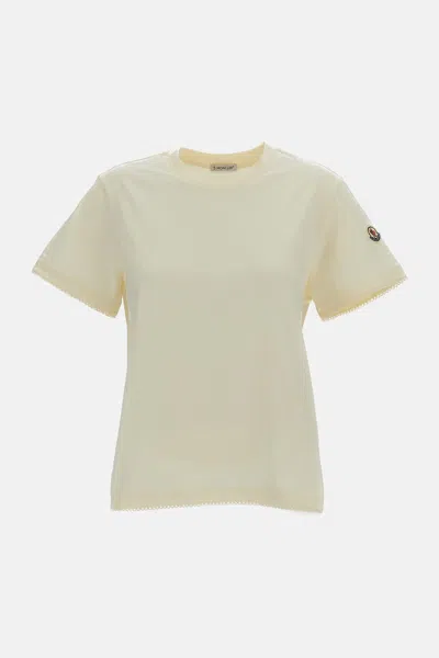 Moncler Logo-patch Scalloped-trim T-shirt In Neutral