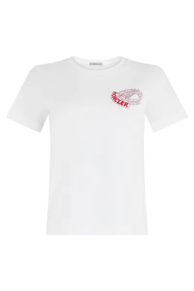 Moncler Short-sleeve T-shirt With Colorful Print In White