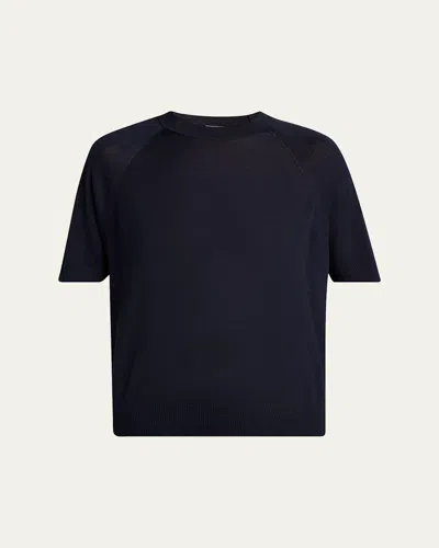 Moncler Short-sleeve Wool Sweater In Blue