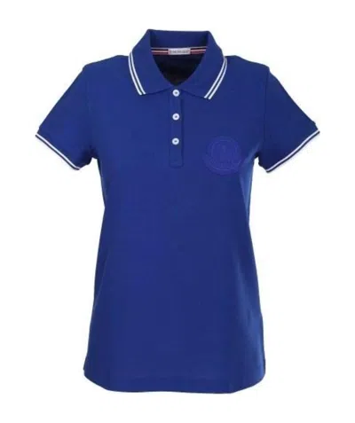Moncler Short-sleeved Logo Polo Shirt In Blue
