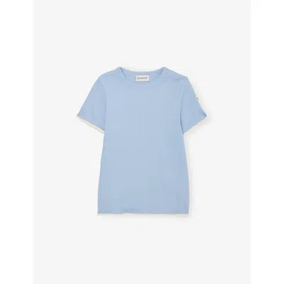Moncler Kids' Pastel Blue Short-sleeved Ribbed Cotton-jersey T-shirt 4-14