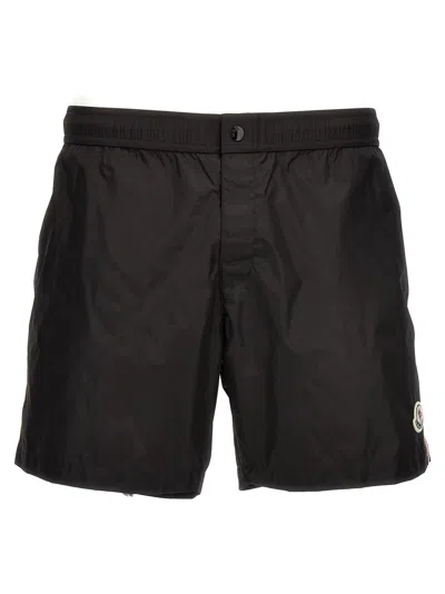 Moncler Logo-print Drawstring Swim Shorts In Black