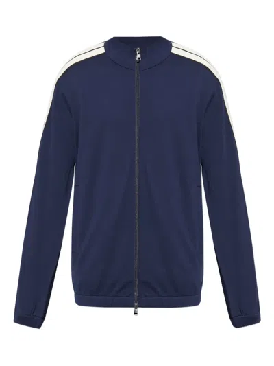 Moncler Striped Cotton-jersey Track Jacket In Blue