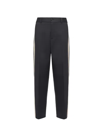 Moncler Tailored Trousers Side Stripes Belt Loops Pockets In Black