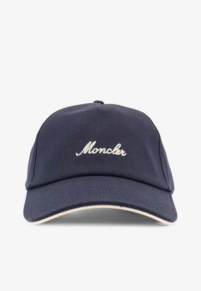 Moncler Signature Logo Baseball Cap In Blue