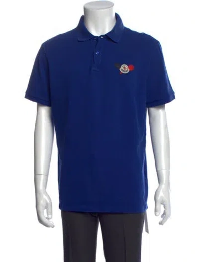 Pre-owned Moncler Signature Logo Graphic Print Polo Shirt In Blue