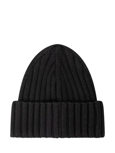 Moncler Signature Logo Knit Hat In Nero