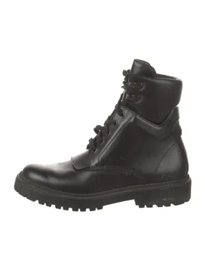 Pre-owned Moncler Signature Logo Leather Combat Boots In Black