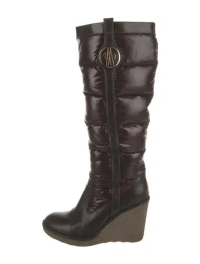 Pre-owned Moncler Signature Logo Nylon Lace-up Boots In Brown
