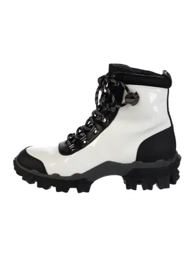 Pre-owned Moncler Signature Logo Patent Leather Hiking Boots In White