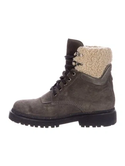 Pre-owned Moncler Signature Logo Suede Combat Boots In Gray
