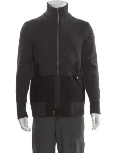 Pre-owned Moncler Signature Logo Virgin Wool Cardigan In Gray