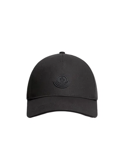 Moncler Silicone Logo Cotton Baseball Cap In Brown