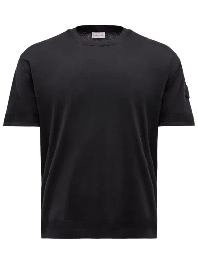 Moncler Crew Neck Patch Detail Short Sleeves T-shirt In Black