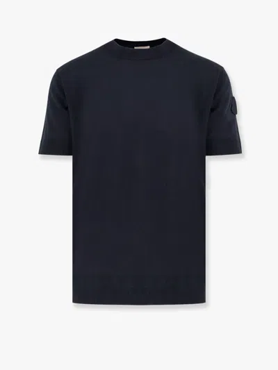 Moncler Silk And Cotton Sweater With Logo Patch In Blue