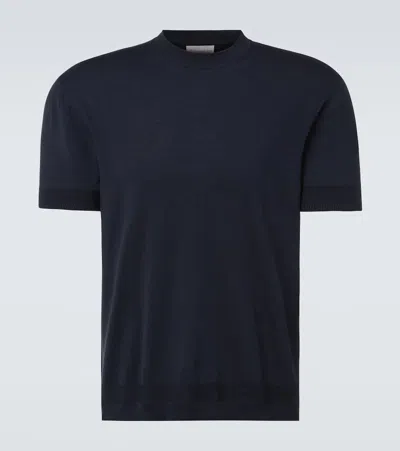 Moncler Knit Crewneck T-shirt Cotton Silk Blend In Blue