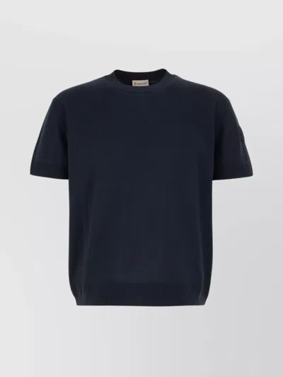 Moncler Silk Blend Crew Neck Sweater In Blue