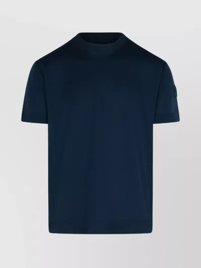 Moncler Silk Blend T-shirt Ribbed Trim In Blue
