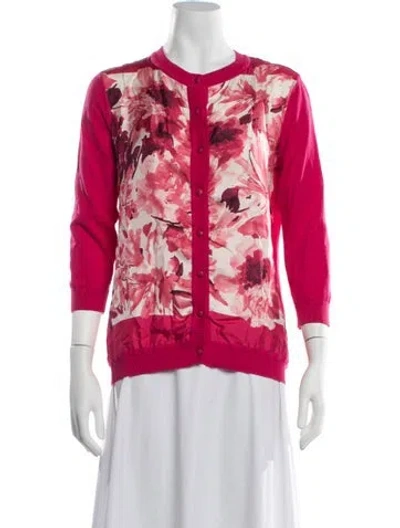 Pre-owned Moncler Silk Floral Print Sweater In Pink
