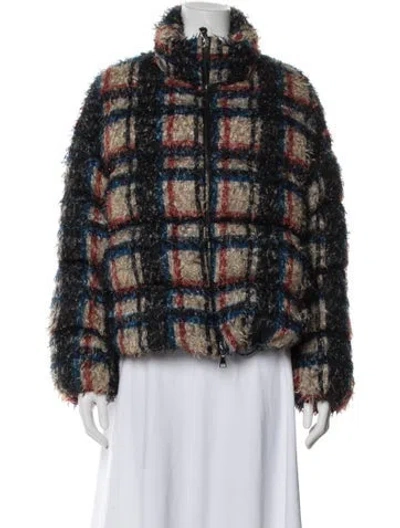 Pre-owned Moncler Silk Plaid Print Down Jacket W/ Tags In Black