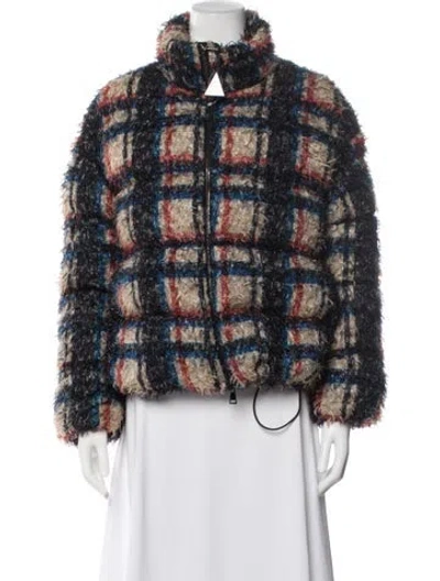 Pre-owned Moncler Silk Plaid Print Down Jacket W/ Tags In Blue/red