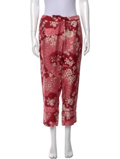 Pre-owned Moncler Silk Straight Leg Pants In Red