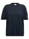 Moncler Silk And Cotton Sweater With Logo Patch In Blue