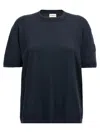 Moncler Silk And Cotton Sweater With Logo Patch In Blue