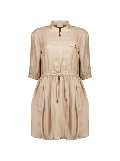 Moncler Silk Twill Mini Shirt Dress In Neutral